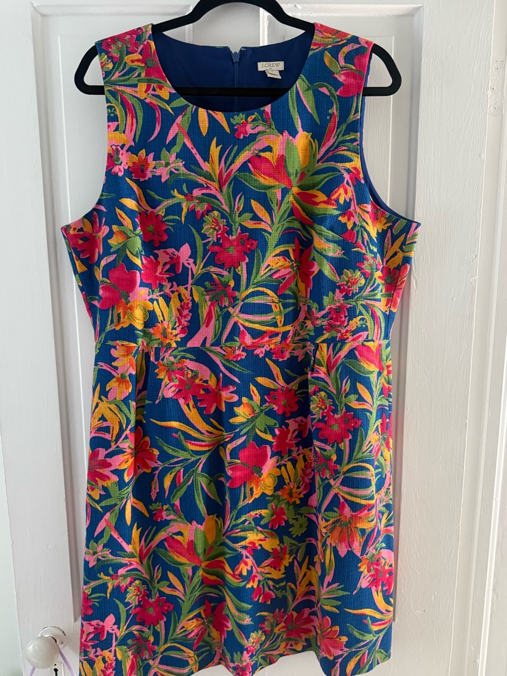 J. Crew Navy Floral Sleeveless Mini Dress with Pink & Yellow Blooms
